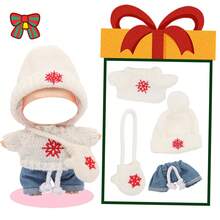Christmas Knitted Hat, Sweater, Jeans Set, Paired With Gloves And Crossbody Bag. For Labubu, Christmas Holiday Outfit, Holiday Birthday Gift (Excluding Plush Doll)