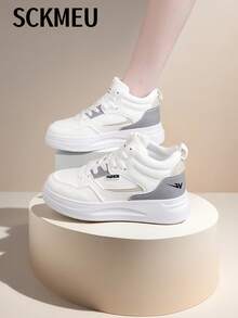 SCKMEU 1 Pair Of Sporty Fashionable Women's Casual White Shoes Student All-Match High-Top Boots
