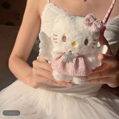 Sanrio Sanrio Hello Kitty Wings Backpack Charm, Cute Cat Plush Pendant Bag Charm, Keychain Decoration, Lovely Gift For Back To School, Holiday Party, Birthday, Festival, Halloween, Christmas, Suitable For 14 Years Old And Above