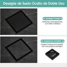 HEEDU Drenaje de Piso, Hogar Acero Inoxidable Drenaje de Piso Cuadrado, Desodorante de Anti-Obstrucción con Fundaíble, Dos Núcleos de Drenaje, Apto para Cocinas, Baños y Aseos(10*10CM) (Negro) - Trefilado Alambres - Ver 6