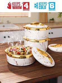 3pcs Insulated Lunch Box Set, Gold Flask With Lid, Stainless Steel Hot & Cold Food Container, Suitable For Office Lunch, Buffet, Hot Pot, Picnic & Camping, All Season