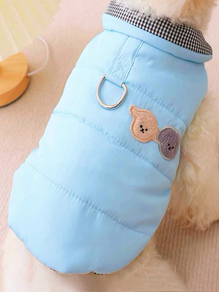 1pc Pet Cartoon Puppy Embroidered Thick Jacket - Multicolor - View 1