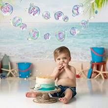 DLittle Mermaid Happy Birthday Garland Ocean Theme Party Decorations Under The Sea Birthday Banner For Girls Beach Party Decorations10 - Xanh tím - Xem 4