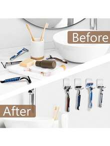 1/3Pcs Razor Holder Shaver Hook Hanger Stand For Shower,Stainless Steel Non Perforated Shaver Racks,Stainless Steel Razor Holder For Shower,Razor Holder Hooks,Waterproof Self-Adhesive Shaver Holder,Bathroom Storage Brackets,Wall Mounted Non Drilling Hanging Storage Racks,Ideal For Bathroom,Kitchen,School,Dormitory,Apartment