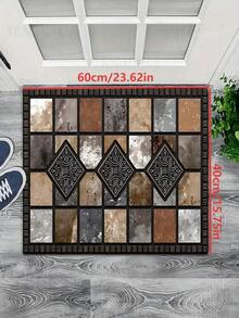 1pc New Red Stone & Tile Pattern Doormat, Suitable For Living Room, Bedroom, Indoor - Machine Washable - Flannel Material, Delicate Wrap, Skin-Friendly, No Pilling, Water-Resistant Easy Care, Odorless - Ideal For Home Decor, Room Decor, Living Room Carpet, Bedroom Carpet, Bathroom Carpet, Kitchen Carpet, Area Rug, Hotel Decor - Area Rug, All Season Use.