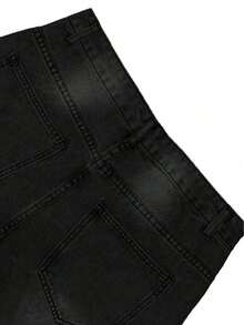 Teen Boy Plain Color Belted Straight Leg Casual Wide Leg Jeans - Black - View 6