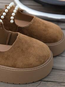 Perlenschlaufen-Schlupfschuhe mit Schleife, retromodische bequeme Flache Schuhe, modische vielseitige Dicksohlen-Flats, Herbst/Winter Neuer Stil