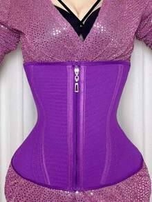 1件装女士健身训练舞蹈瑜伽塑身衣，束腰带，塑形腰带，日常束腰带，时尚纤细腰带，网眼面料，春季款 - 紫色 - 查看 3