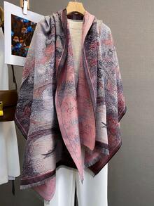 1pc Elegant Landscape Oil Painting Thick Faux Cashmere Jacquard Scarf, Women's Versatile Shawl Wrap For Autumn/Winter