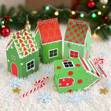 12 pièces/set Boîte à bonbons de maison de Noël assorties, emballage cadeau de nougat et de pâtisserie flocon de neige