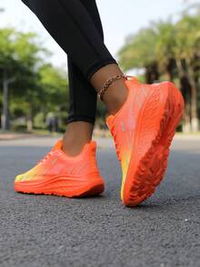 ZVB 女士舒适户外休闲系带运动鞋，透气弹力网面运动鞋，时尚系带跑步鞋，一脚蹬训练鞋 - 橘色 - 查看 4