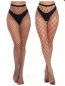 2 Pairs Women High Waist Tights Fishnet Stockings Thigh High Pantyhose Halloween Costumes For Women Fishnet Stockings Goth Heels Fishnets Stockings - màu đen - Xem 1