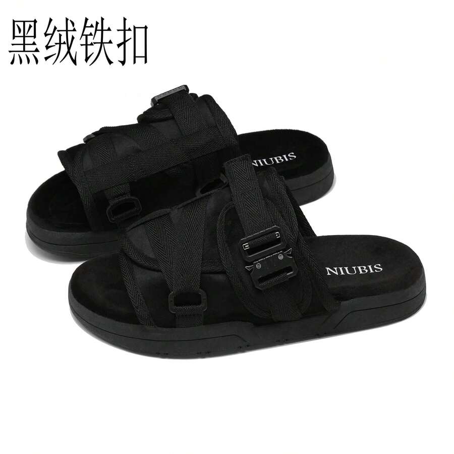 2025 High-End Feel Outdoor Slippers Unisex Beach Slide Sandals - 黑絨鐵扣 - 查看 1