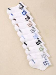 10 أزواج من الجوارب الرياضية للأولاد والبنات بنمط الخطوط والأرقام 23، جوارب بيضاء للأطفال الرضع والصغار بنمط الخطوط، ناعمة ومريحة للمواليد الجدد، جوارب رياضية يومية للأطفال الرضع، مثالية للارتداء في فصول الربيع والصيف والخريف والشتاء، هدية عيد الميلاد وعيد الهالوين