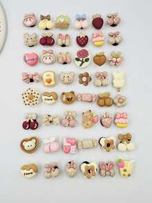 30pcs Cartoon Resin Brown Bear & Flower Random Pattern Decor Set, Suitable For Wooden Shoes And Sandals, Durable, Whimsical Design Perfect For Girls Party Gifts And Creative Gifts