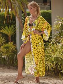 Women's Plus Size Beach Lounge Kaftan Maxi Dress Swimsuit Coverup For Women  All Over Print  Dalmatian    Asymmetrical  Belted    Vacation - 彩色 - 查看 4