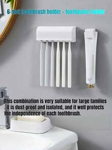 1/2 piezas Soporte para cepillos de dientes montado en la pared sin perforación con tapa, soporte para cepillo de dientes eléctrico para baño, estante para almacenamiento de pasta de dientes, organizador de cepillos de dientes autoadhesivo de 2/5/6 ranuras para familia, accesorios organizadores de baño (Blanco) - Blanco - Ver 7