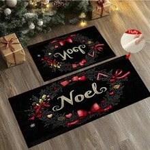 1 pièce Tapis de bain antidérapant avec motif de baies de houx et nœud de Noël, en matériau imitation cachemire, décoratif moelleux, convient pour la salle de bain, la porte, la cuisine et autres occasions, lavable en machine, décoration de Noël, peut être offert en cadeau