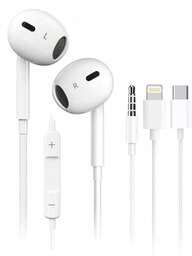 In-Ear Headphones With Lightning Interface And 3.5mm Headphone Jack, Compatible With IPhone Pro/14/13/12/11/X/8/7/6 Plus/12 Pro Max, Smartphones, Computers, Laptops And Most 3.5mm Headphone Jack Devices. Type-C In-Ear Headphones | With Noise Cancellation, Stereo And Volume Control, Compatible With 15/16 Plus/17 Ari/16 Pro Max And Most USB-C Devices, Ideal For Smartphone And PC Gaming