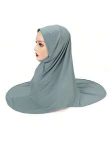 1pc Instant Hijab, Arab-Style Double-Layered Round Edge Headscarf, Medium Size Undercap, High-Elasticity Yarn, New Pearl-Studded Solid Color Headwrap, Chin-Covering & Easy-To-Wear Headwrap, For Malay And Indonesian