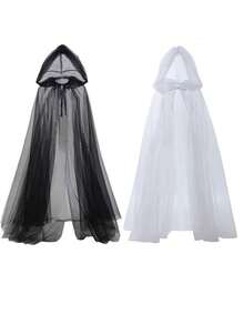 1pc Adult Hooded Witch Cape - Long Breathable Mesh Costume Accessory, With Adjustable Drawstring Hood, Unisex Halloween Party Outfit, Suitable For Halloween Costumes And Theme Events - Multicolor - View 4