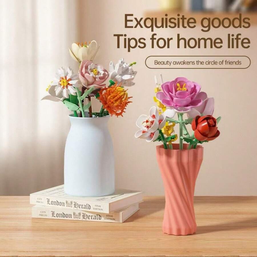 花束积木套装，DIY组装，单枝永生花，玫瑰，人造花，创意装饰，花瓶装饰，家居装饰，适用于节日礼物，生日礼物，情人节礼物，结婚礼物，圣诞节礼物 - 花枝 - 查看 1