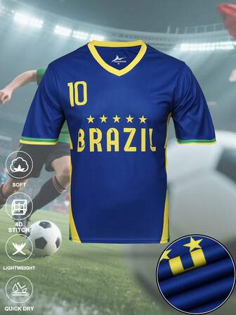 SURUIDA 1 Stück Brasilien Fußballtrikot, Herren Fußballsportshirt, Kurzarm, bequemes Fußball T-Shirt geeignet für Mannschaftsspiele und lässigen Sport