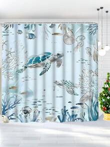 Ensemble de 4 pièces de rideau de douche de salle de bain avec motif tortue, comprenant un rideau de douche imperméable, un tapis de bain, un couvre-siège de toilette et un tapis en U - Ensemble de décoration de salle de bain lavable avec motif de dessin animé, cadeau de Noël et d'Halloween parfait pour les amis et la famille