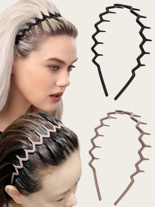 Conjunto de 2 faixas de cabelo onduladas com dentes, design simples e antiderrapante, adequadas para cuidados com os cabelos masculinos e femininos. Acessórios para cabelo, faixa de cabelo feminina.