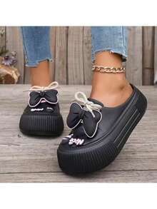 Women's Mule Clogs - Women's Mule Clogs, Black Spring Summer Casual Mule Clogs, Fashionable Cute Mule Clogs, Thick Sole Lace Up Patch Mule Clogs, Outdoor Daily New Mule Clogs - màu đen - Xem 3
