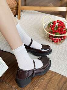 French Retro Mary Jane Shoes, Paired With Skirts And Small Leather Shoes, New Round Toe Thick Heel Pumps For Girl, Spring And Autumn