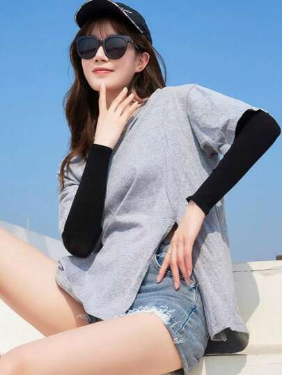 1 Paio/Set di maniche anti-zanzare, taglia unica unisex, protezione solare, maniche da braccio in seta ghiacciata traspirante per ciclismo all'aperto, colore unito