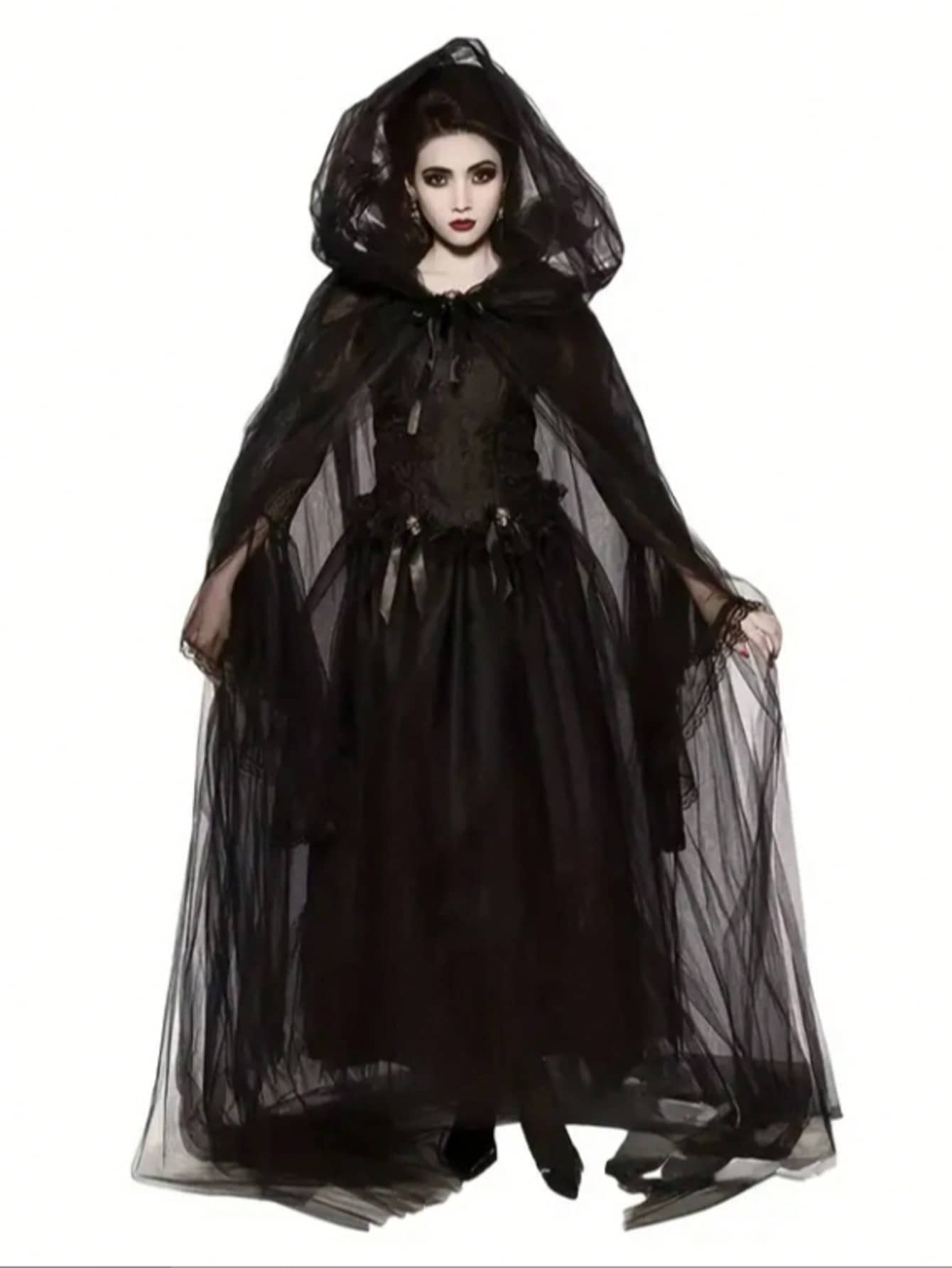 1pc White Black Bride Shawl Witch Vampire Cosplay Yarn Cloak Halloween Double Cloak Game Horror Party Costume Props Carnival Costume