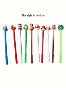 10 bolígrafos de gel navideños, diseños de dibujos animados con temas navideños surtidos, bolígrafos neutros con diseños lindos de Papá Noel, renos, muñeco de nieve, árbol de Navidad y calcetines navideños, perfectos para obsequios de fiesta, recompensas en el aula, suministros de oficina, regalo divertido para amigos y artículos de papelería
