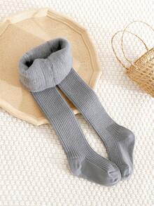 1/7 件女童纯色保暖紧身裤，保暖内衬，适合 5°C 以下，秋冬季休闲竖条纹打底裤