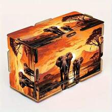 Ein großer DIY Holztaschentuchbox mit einem Elefanten, der in einer Sonnenuntergangsstimmung läuft, eine wiederverwendbare gemischte Farbkunstaufbewahrungsbox, Heim- und Bürodekoration, kreative Feiertagsgeschenke, Elefantenthema Naturkunstwerke.