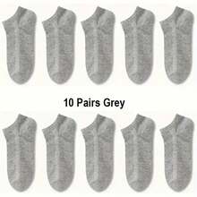 10 Pairs Of Black, White, Gray, And Thin Men's Sweat Absorbing Socks - Comfortable And Soft Solid Color Socks For Daily Use By Men And Women, Perfect For Business Travel And Vacation, Lightweight Ankle Socks