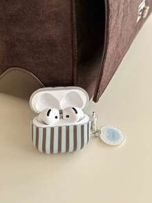 Ins Korean Style Blue & Brown Striped Polka Dot Protective Case For AirPods 4, Pro 2, New 3, Anti-Fall Wireless Bluetooth Earphones Case For Women - 彩色 - 查看 8