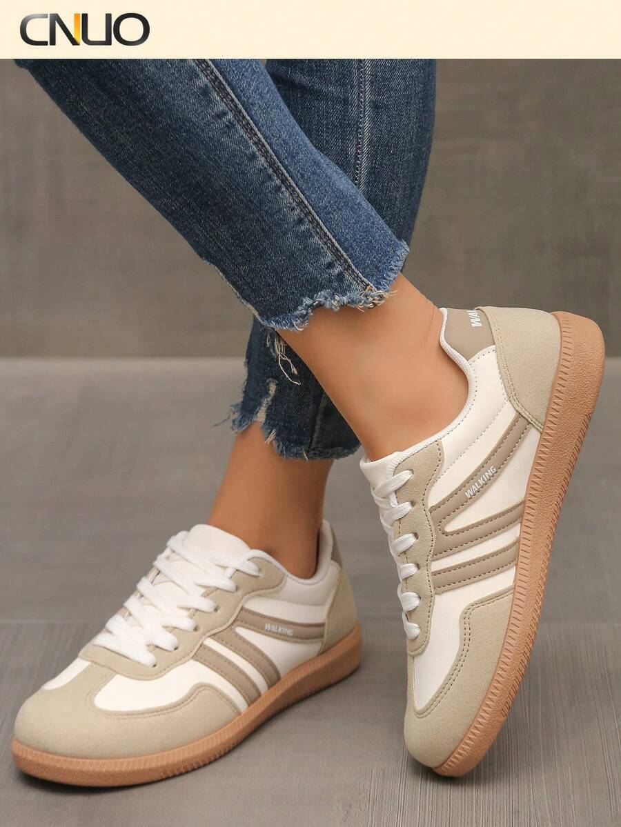 Women's Summer Casual Flat Soft Bottom Non-Slip Patchwork Outdoor Sports Shoes, Suitable For Spring And Autumn - 白卡色 - 查看 1