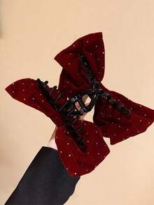 1pc Women's Double Layer Butterfly Hair Claw With Rhinestones, Solid Color, Elegant & Sweet, Suitable For Campus Wear, Party, Ball, And Daily Outfits Bow Valentine's Day Fall Winter Hair Clip Claw Clip Hair Accessories For Women For Vacation Outfits Woman Fashion Hair Clutch