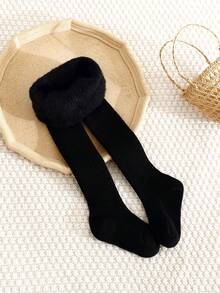 1/7 件女童纯色保暖紧身裤，保暖内衬，适合 5°C 以下，秋冬季休闲竖条纹打底裤