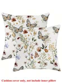 2 pezzi Federe decorative per cuscini con motivi floreali e farfalle verdi, 45x45cm, copricuscini per soggiorno, camera da letto, divano, letto, decorazione per feste di primavera (Imbottitura cuscini non inclusa) - Castano - Visualizzare 7