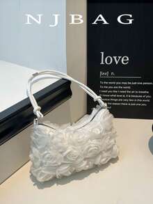 1 件白色花卉荷叶边手提包，高端奢华新娘婚纱派对晚会手拿包，1 件涤纶新月单肩包，优雅手提包适合女士派对 - 白色 - 查看 13