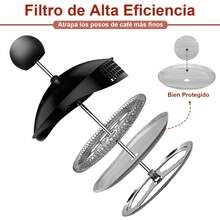 Prensa Francesa de 600ml en Color Negro - Vidrio de Borosilicato Resistente al Calor y Triple Filtro de Acero Inoxidable para Café y Té - Negro - Ver 6