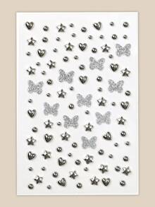 Metallic Silver Gray With Gold Rivet Star Butterfly Heart Y2K Face Decoration Rhinestone Stickers DIY Holiday Party Makeup Ball Face Decoration Glitter Rhinestone Stickers - Multicolor - View 9