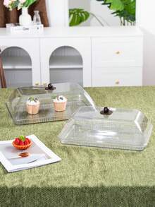 Plastic PET Material, Multi-Size Rectangular Display Trays With Dustproof Lids, Unbreakable, Reusable Fruit Plates, Desserts, Snacks, Cakes Trays, Suitable For Various Festivals, Weddings, Parties, Banquets - Transparent - View 10