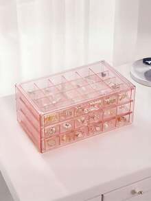 1pc Transparent 3-Layer 72-Grid Jewelry Storage Box For Women's Daily Earrings, Rings, Necklaces, Bracelets. Drawer Style 3-Layer 72-Grid Detachable Large Capacity Nail Drill & Nail Decoration Organizer