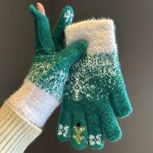 1 paire de gants de Noël - Gants d'hiver épais compatibles avec écran tactile, modèle à cinq doigts convenant aux temps froids, cadeaux de fêtes, utilisation de smartphone, accessoires d'hiver tout-saison et de fête, motifs festifs, isolation chaude, parfait pour offrir en cadeau, décorations de Noël et décoration de la maison