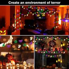 20 luces LED de cadena de Halloween (calabaza y murciélago) - Resistente al agua para interiores/exteriores, 8 modos con control remoto y temporizador, caja de baterías (baterías no incluidas) para ambiente festivo