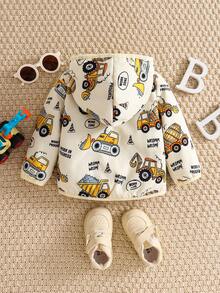 小男孩和婴儿泰迪熊衬里毛绒绒夹克全拉链极地冬季外套带口袋连帽外套 - 彩色 - 查看 2